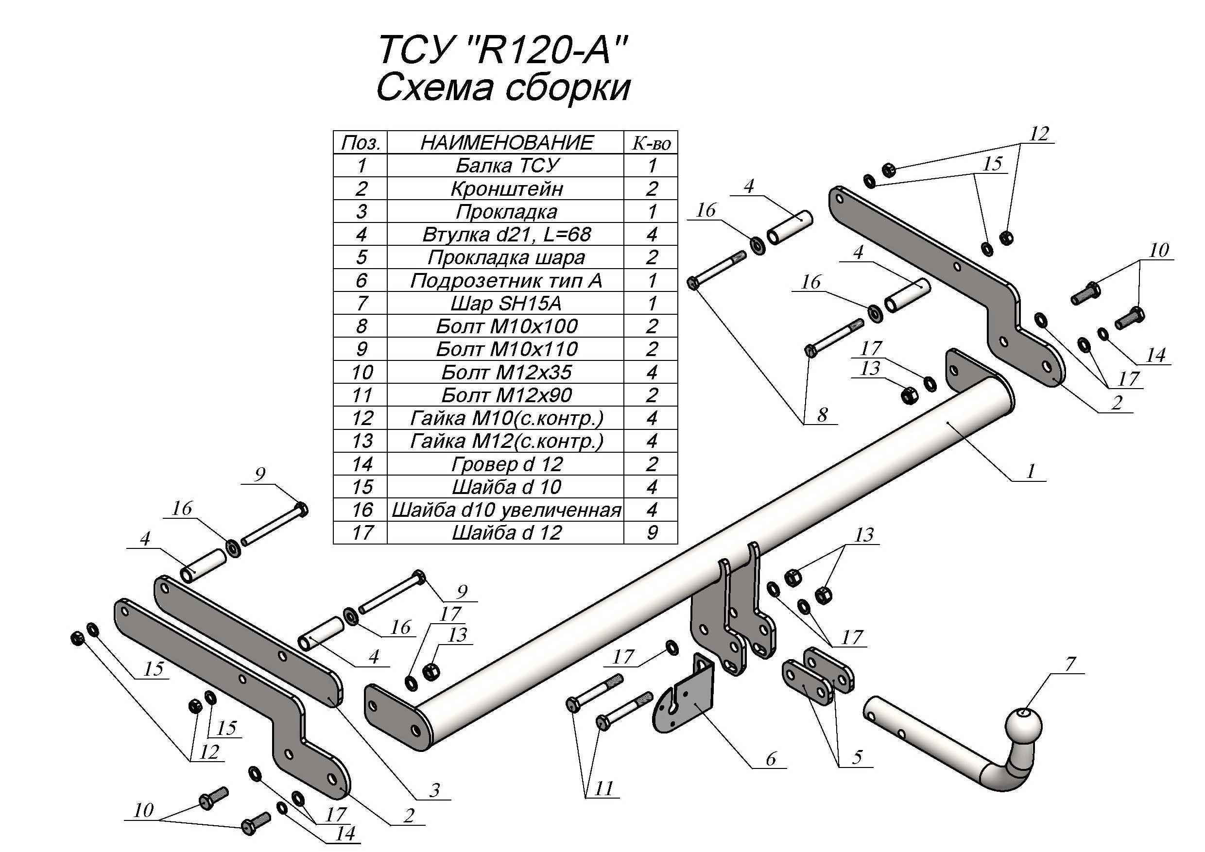 Фаркоп Leader Plus R120-A для Renault Fluence 2009-2017, условно съемный шар (тип A)