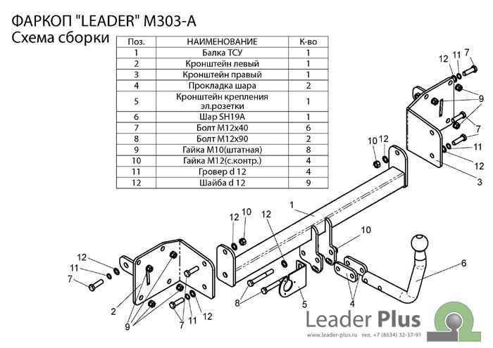 Фаркоп Leader Plus M303-A для Mazda 3 (BK) седан 2004-2008, условно съемный шар (тип A)