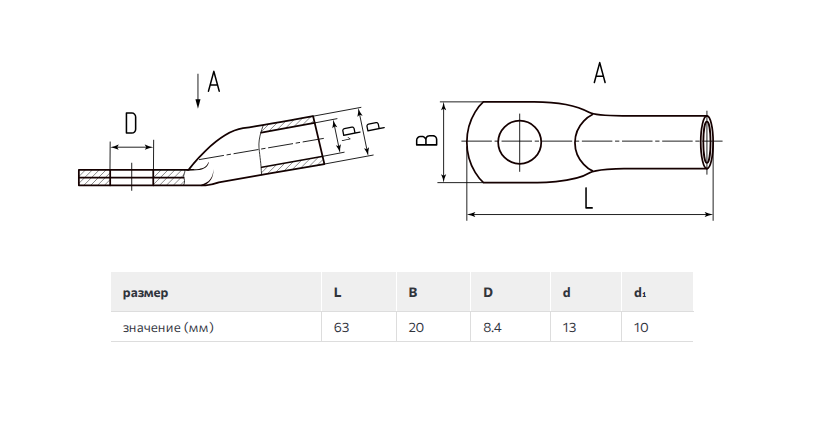 КВТ ТМЛ 35-8-10 наконечник кабельный медный  луженый по ГОСТ