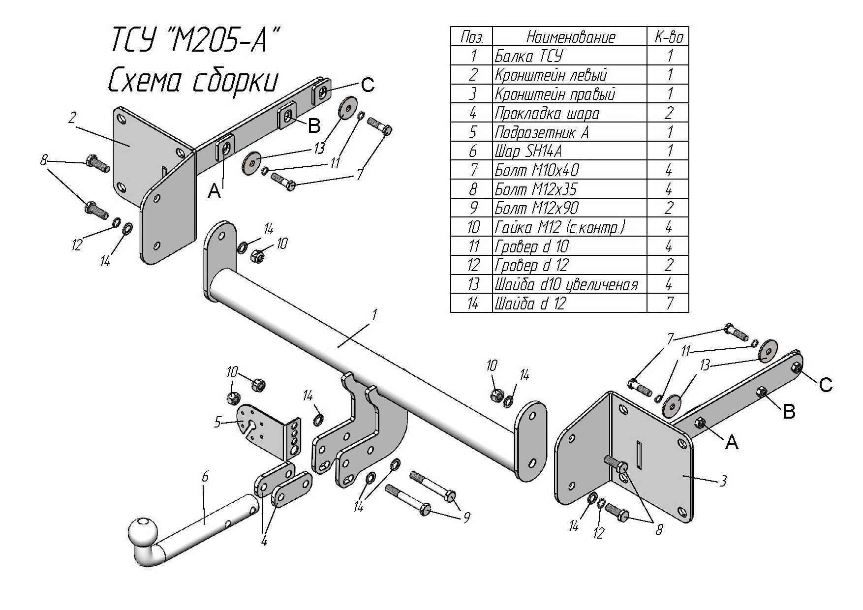 Фаркоп Leader Plus M205-A Mercedes M-Class (W164) 2005-11, GLS (W166) 2016-, шар типа А