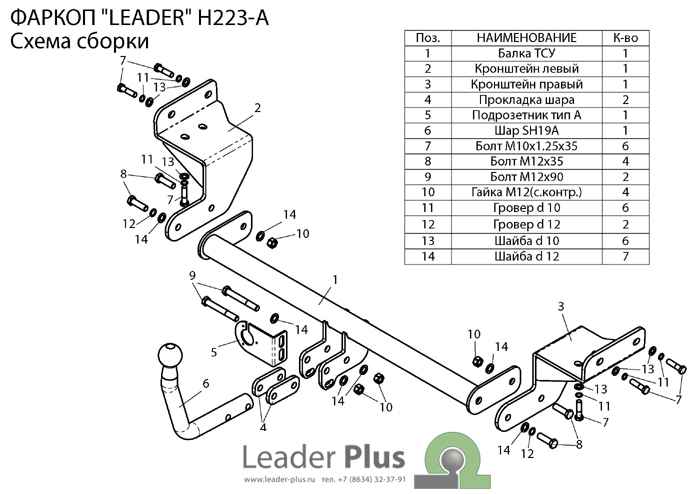 Фаркоп Leader Plus H223-A для Hyundai i30 (JDH) 2011- 2017, условно съемный шар (тип A)