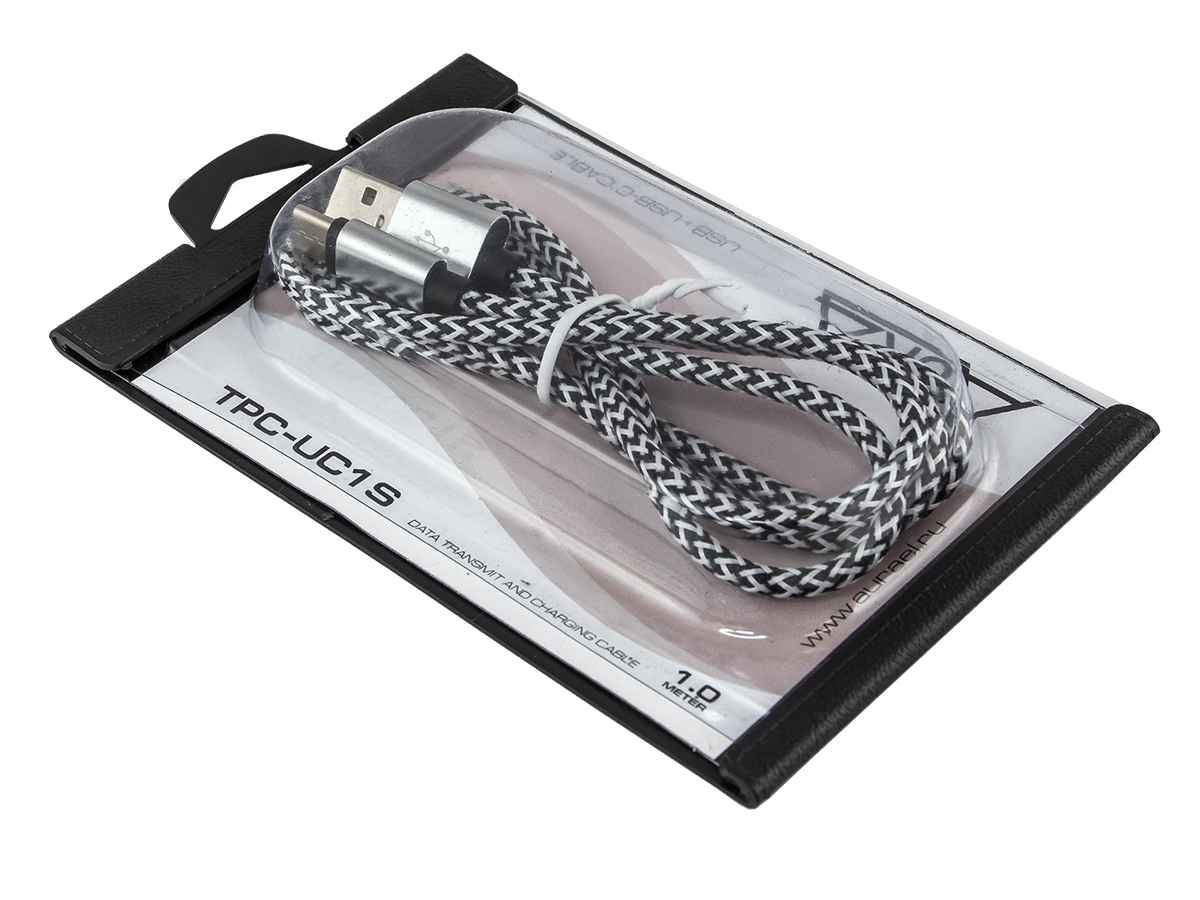 Aura TPC-UC1S USB Type-C зарядный кабель в полиэстеровой оболочке, серебристый, 1.5 метра