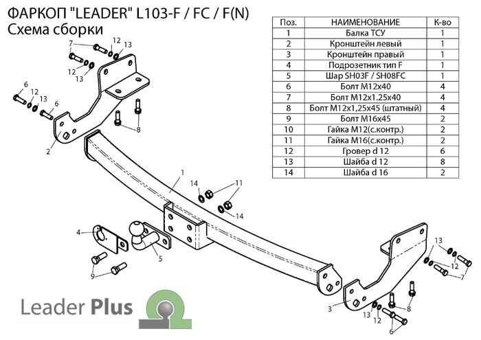 Фаркоп Leader Plus L103-F(N) для Lexus RX 270, 350, 450 (AL1) 2009-2015, условно съемный шар (тип F)