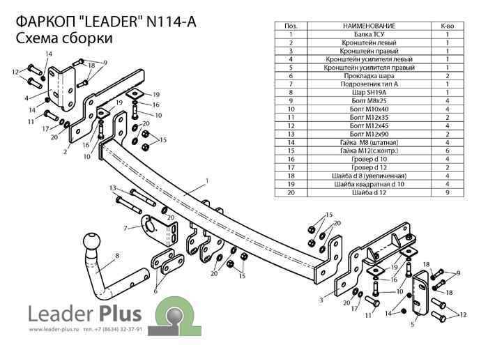 Фаркоп Leader N114-A для Nissan Tiida (C11) хетчбэк 2007-2014, условно съемный шар (тип A)