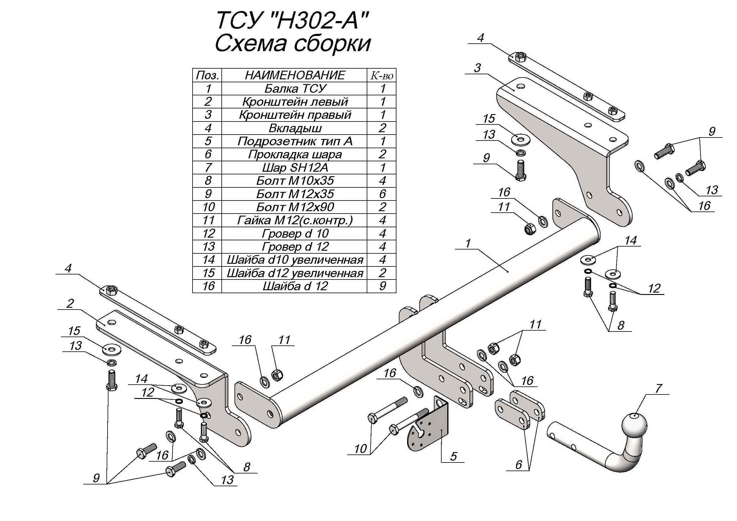 Фаркоп Leader H302-A для Haval F7 2018-..., условно съемный шар (тип A)