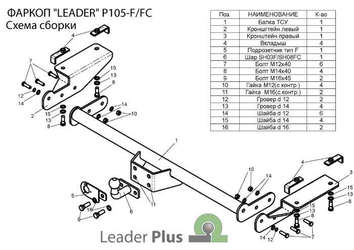 Фаркоп Leader P105-FC Peugeot Boxer 3 (L4)/ Citroen Jumper (L4) 2006-... шар типа FC