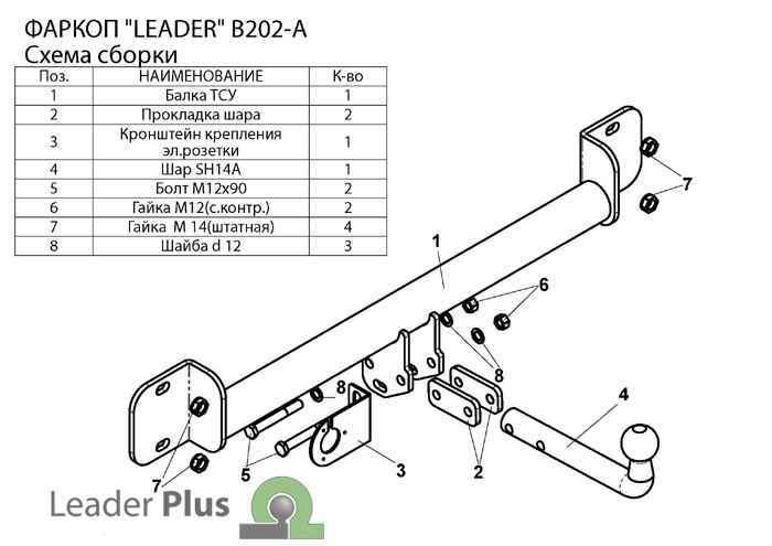 Фаркоп Leader Plus B202-A для BMW X3 (E83) 2004-2010, условно съемный шар (тип A)