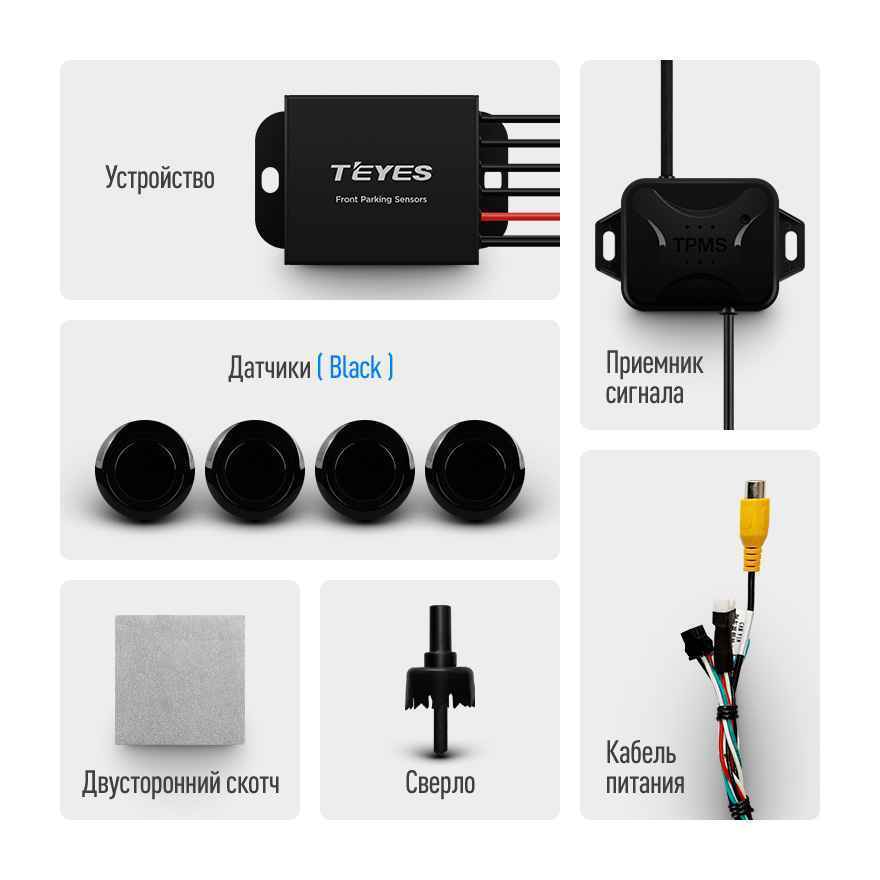 Передние парктроники Teyes R1 (черные) для CC3/CC2 Plus/SPRO Plus/TPRO 2