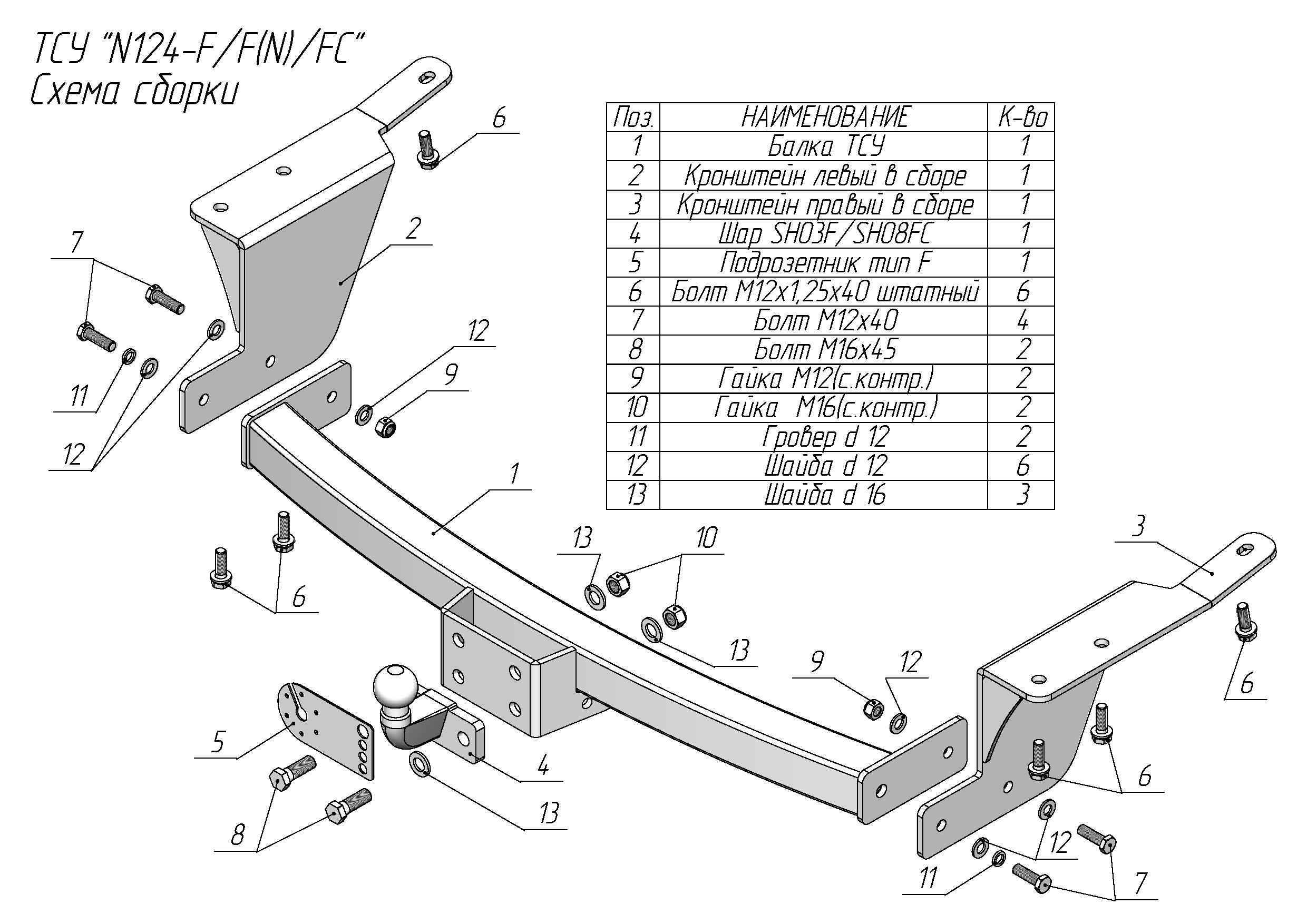Фаркоп Leader Plus N124-FC для Nissan Patrol (Y62) внедорожник 2010-..., съемный шар (тип FC)