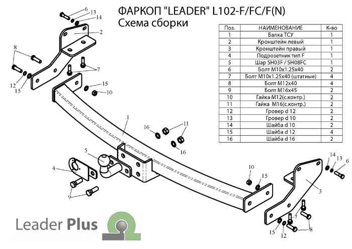 Фаркоп Leader Plus L102-FC для Lexus RX 300 (XU1) 1997-2003, съемный шар (тип FC)