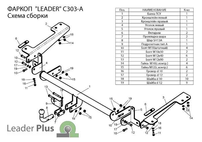 Фаркоп Leader Plus C303-A для Citroen Berlingo L2/ Peugeot Partner L2,  2008-..., шар типа А
