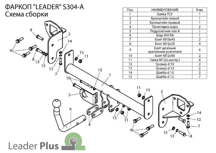 Фаркоп Leader Plus S304-A для Subaru Impreza хэтчбек G3 2007-2011, условно съемный шар (тип A)