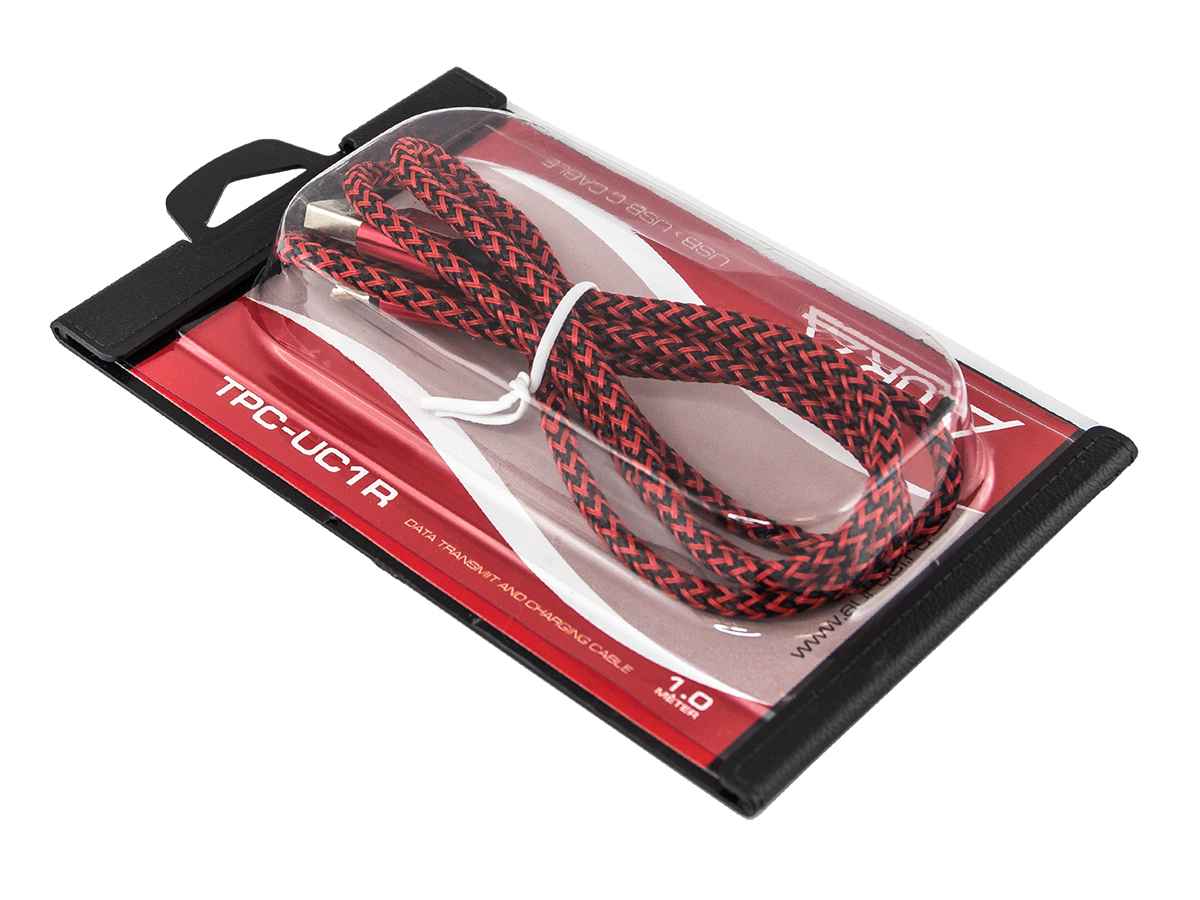 Aura TPC-UC1R USB Type-C зарядный кабель в полиэстеровой оболочке, красный, 1.5 метра