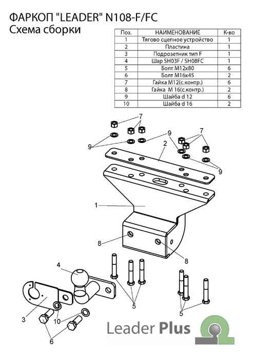 Фаркоп Leader Plus N108-FC для Nissan Pathfinder 3 (R51) 2004-2014, съемный шар (тип FC)