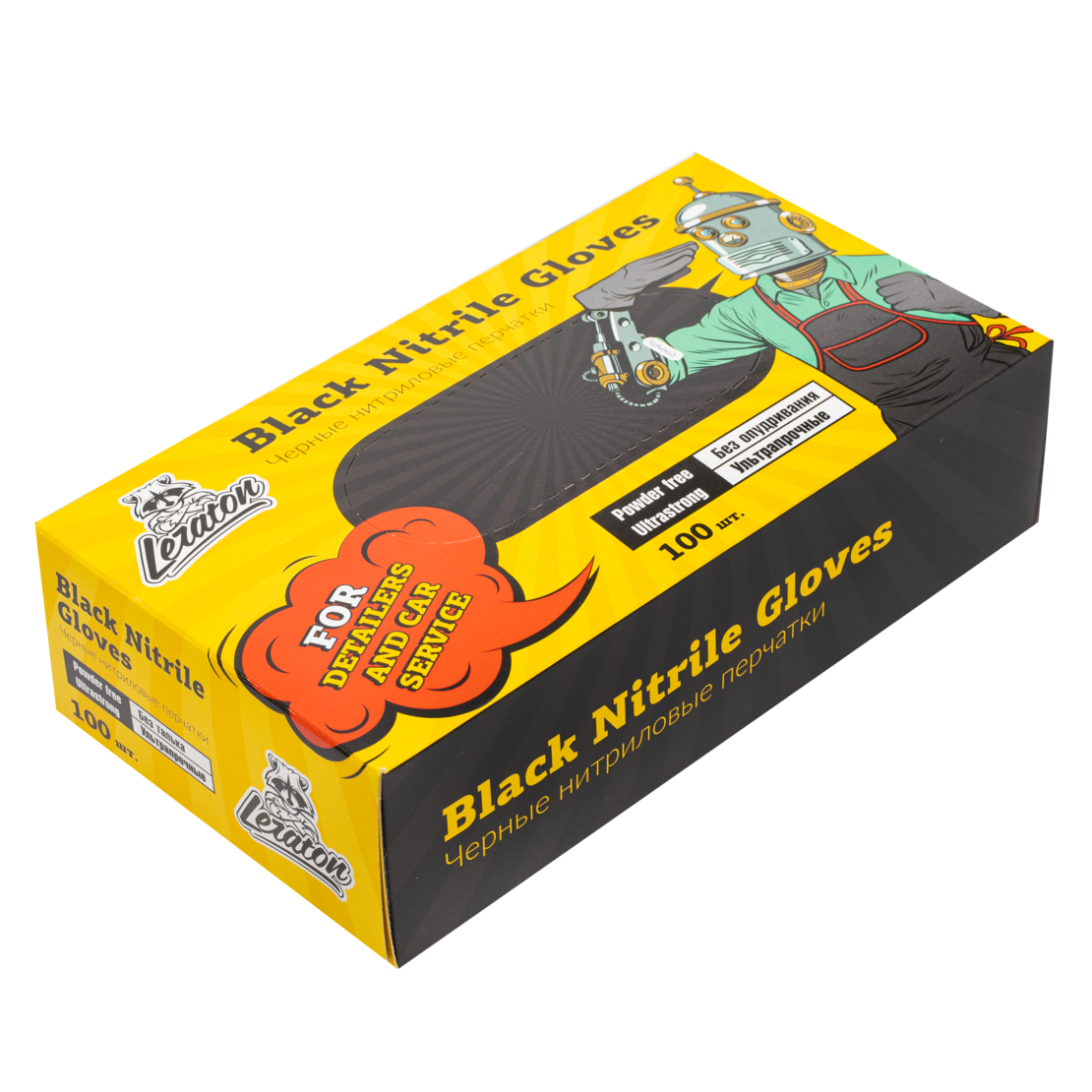 Перчатки нитриловые, черные LERATON, M 100шт