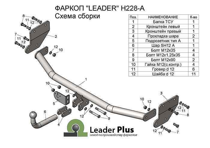 Фаркоп Leader Plus H228-A для Hyundai Solaris 2 седан/ KIA Rio 4 седан (2017-...), шар типа А