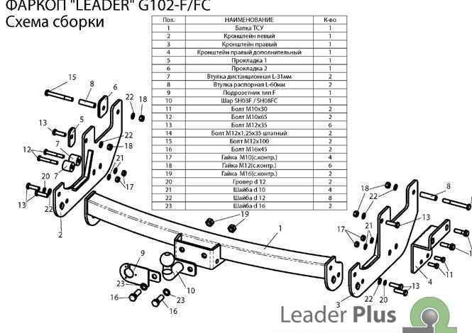 Фаркоп Leader Plus G102-FC для Great Wall Hover H5 2011-2017, съемный шар (тип FC)
