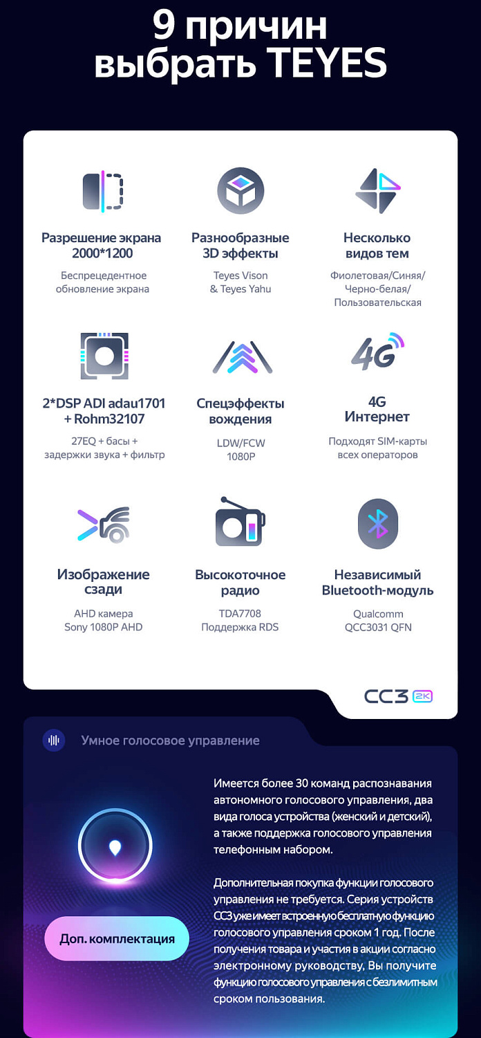 Магнитола Teyes CC3 2К 9.5" 4/64Гб (Android 10, 4G, DSP, QLed)