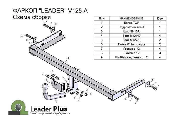 Фаркоп Leader Plus V125-A Volkswagen Polo V, VI (6R1) 2010-/ Skoda Rapid (NH) 2012-, шар типа A Фаркоп Leader Plus V125-A Volkswagen Polo V, VI (6R1) 2010-/ Skoda Rapid (NH) 2012-, шар типа A
