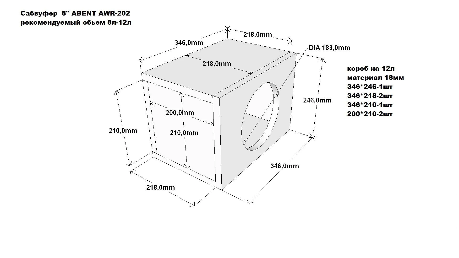 ABENT AWR-20, сабвуфер
